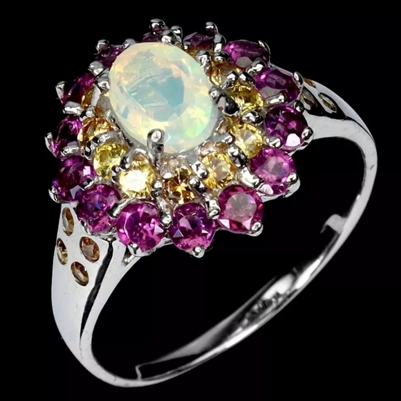 925 Sterling Silver Ring Oval Fire Opal 7x5mm Sapphire Gemstone Jewelry Size 9 - Picture 3 of 9